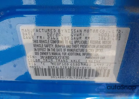 2020 Nissan Sentra Sv Xtronic Cvt from USA, damaged, VIN 3N1AB8CV3LY218760